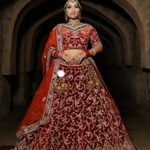 Maroon Red Bridal Aari Embroidered Lehenga