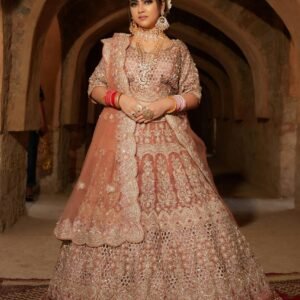 Elegant Cream and Pink Premium LehengaLehenga
